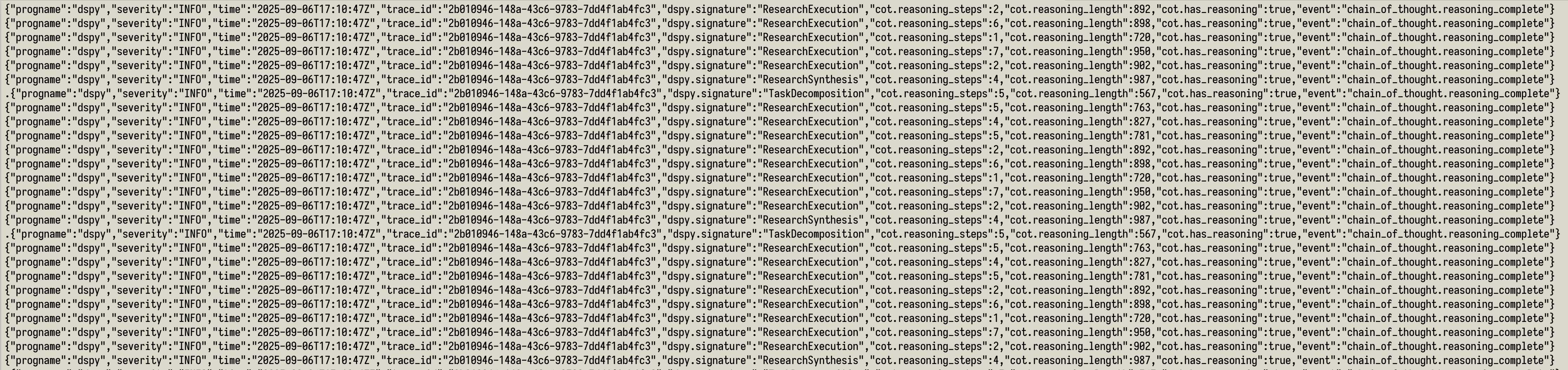 Langfuse raw telemetry stream showing continuous event flow